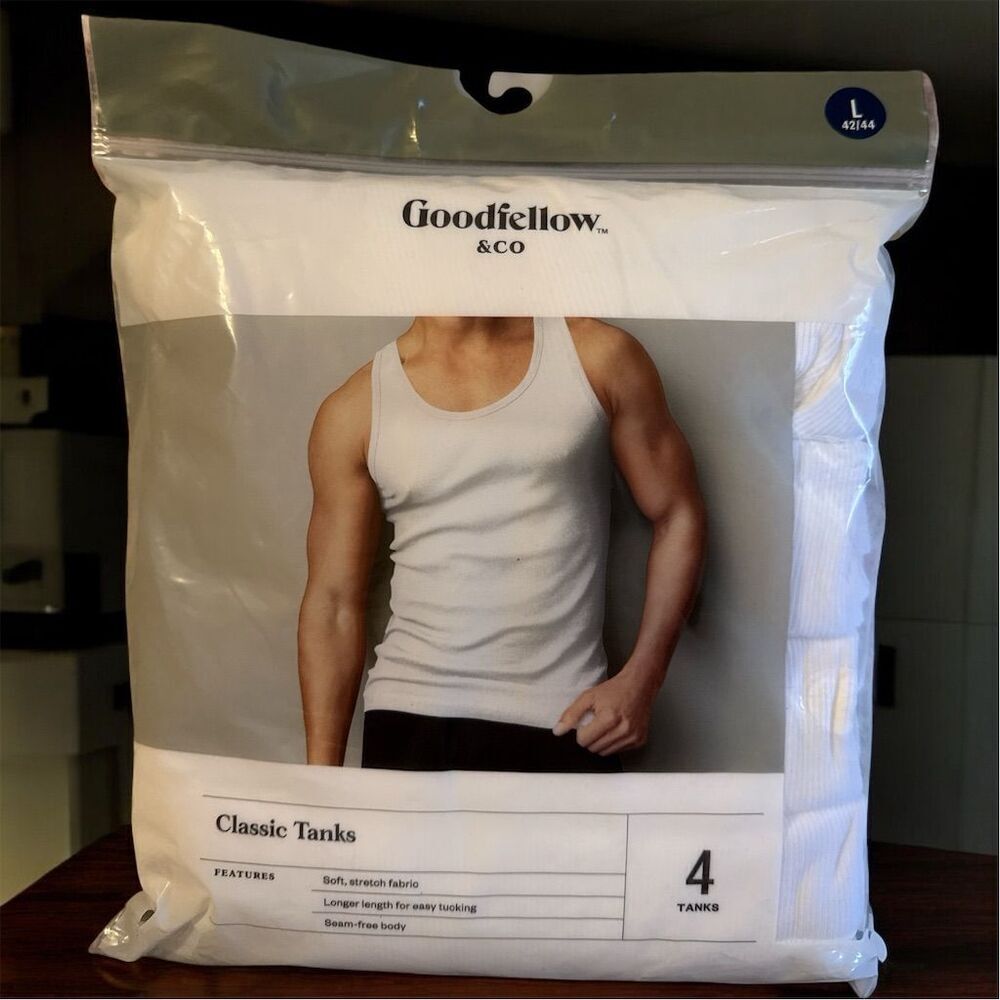 Goodfellow & Co Men's 4 Pack White Tank Tops Size Large Undershirt